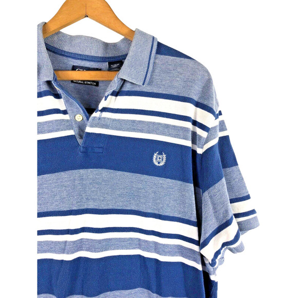 Chaps Ralph Lauren Polo Shirt XL Blue & White Stripe Textured Rugby Style S/S - Picture 4 of 6